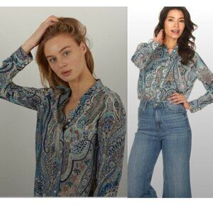 Ba&sh Blouse Blake Button Down in Paisley Blue